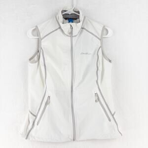 Eddie Bauer Vest Women S White Cinch Waist Lightweight Water Resistant Full Zip